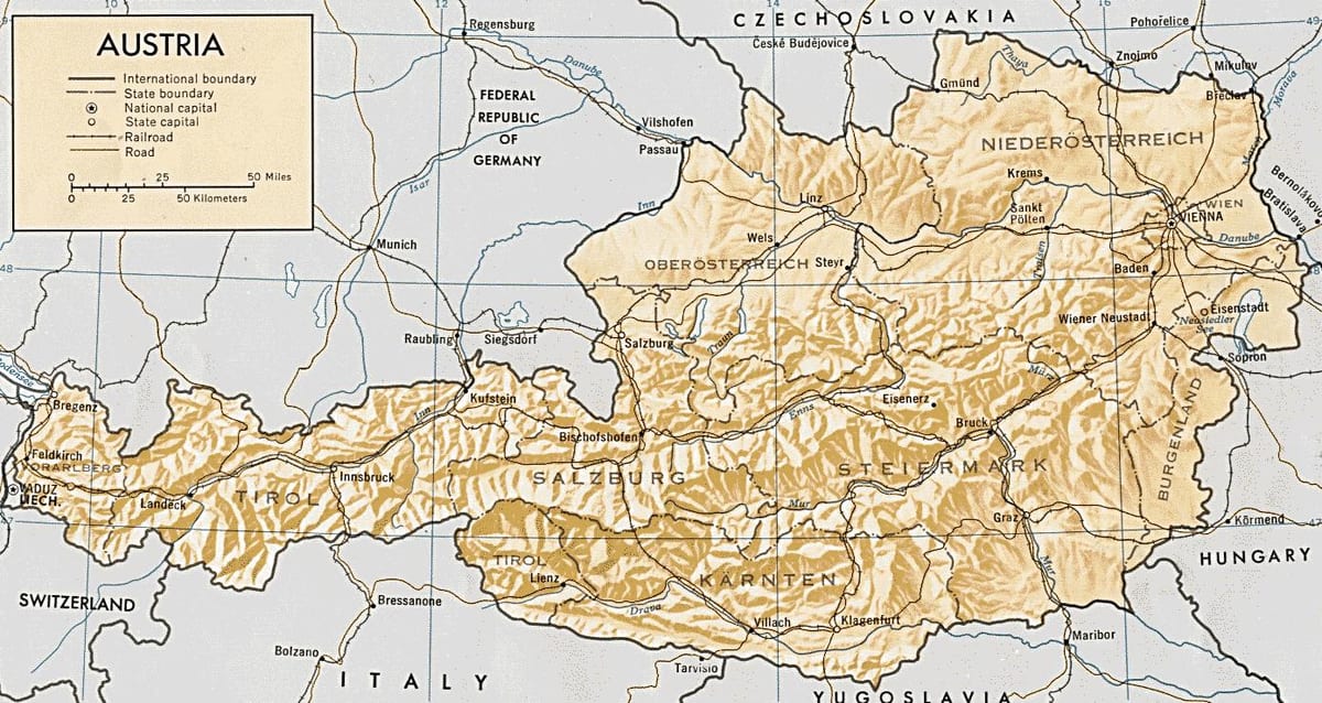 østrig geografiske kort