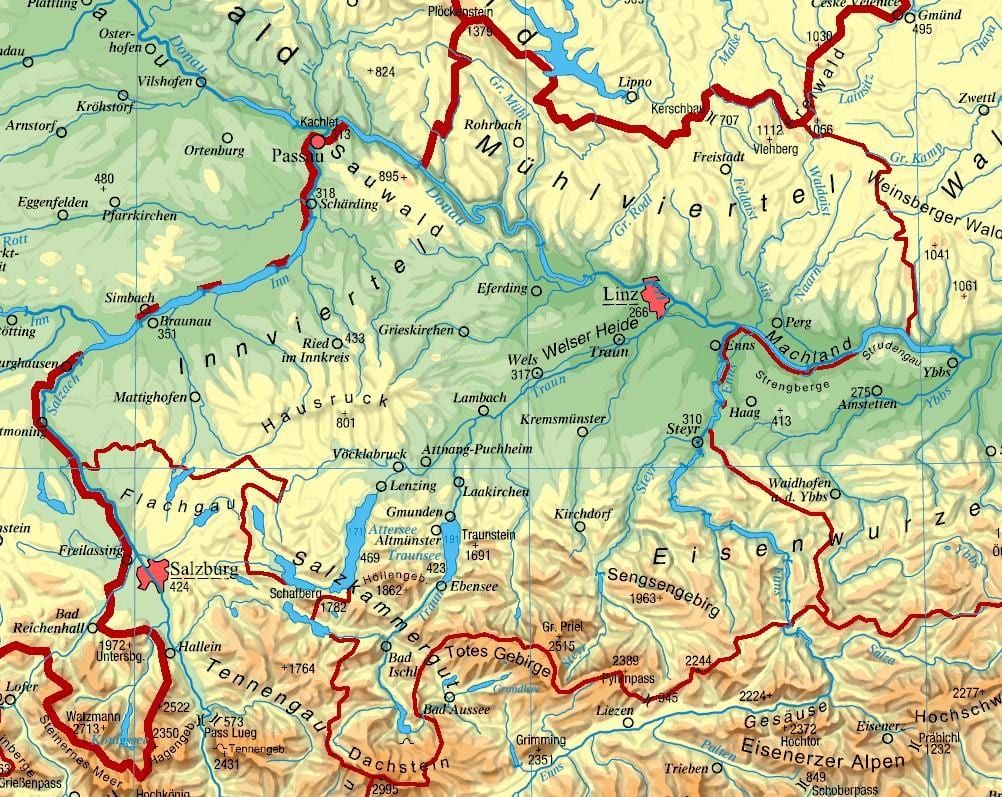 kort over øvre østrig