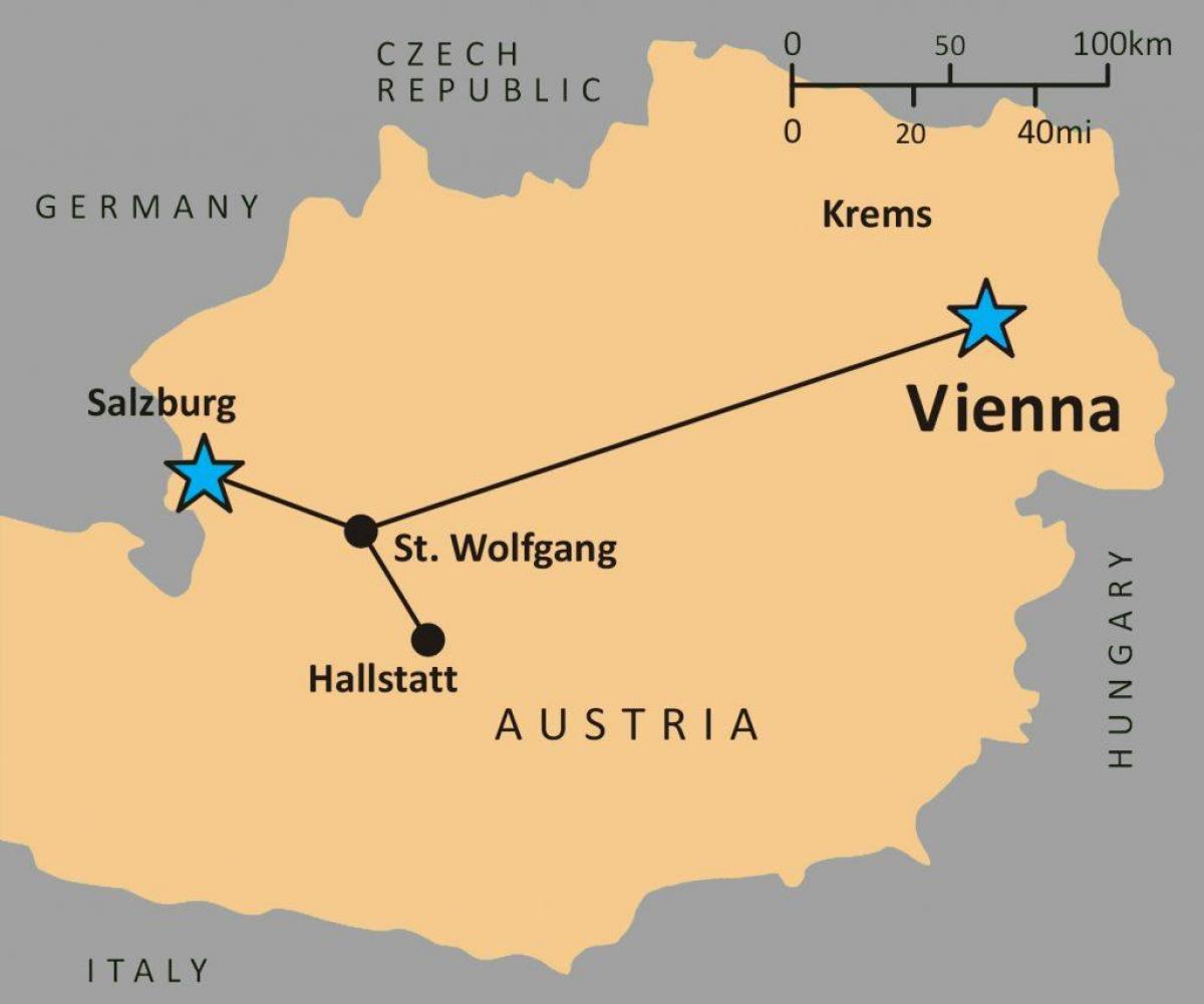 kort af hallstatt i østrig 
