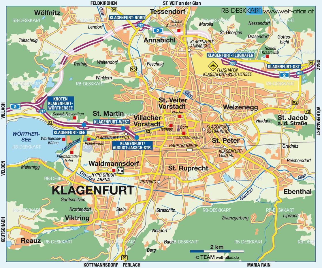 kort af klagenfurt, østrig